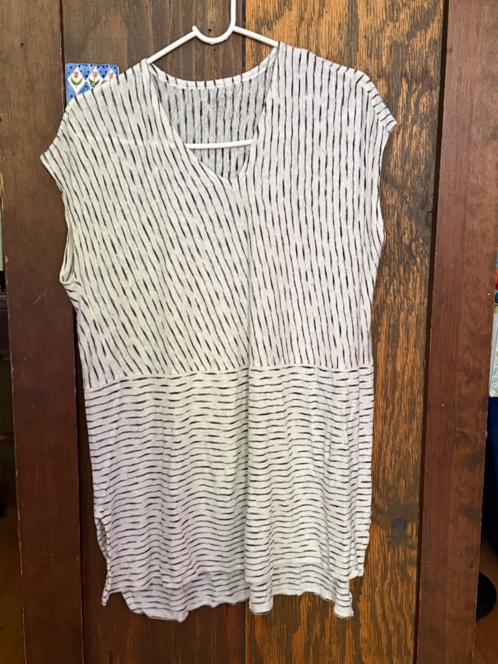 Eileen Fisher Size LP Cream black stripe 100% organic linen tunic top